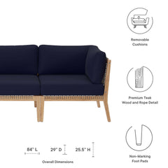 Clearwater Gray/Navy Outdoor Patio Teak Wood Sofa - Ornate Home