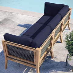 Clearwater Gray/Navy Outdoor Patio Teak Wood Sofa - Ornate Home
