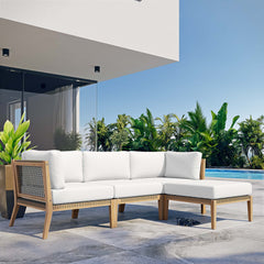 Clearwater Gray/White 4-Piece Outdoor Patio Teak Wood Sectional Sofa - Ornate Home