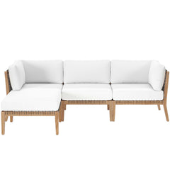 Clearwater Gray/White 4-Piece Outdoor Patio Teak Wood Sectional Sofa - Ornate Home