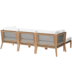 Clearwater Gray/White 4-Piece Outdoor Patio Teak Wood Sectional Sofa - Ornate Home