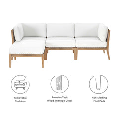Clearwater Gray/White 4-Piece Outdoor Patio Teak Wood Sectional Sofa - Ornate Home