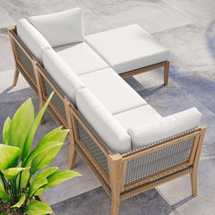Clearwater Gray/White 4-Piece Outdoor Patio Teak Wood Sectional Sofa - Ornate Home