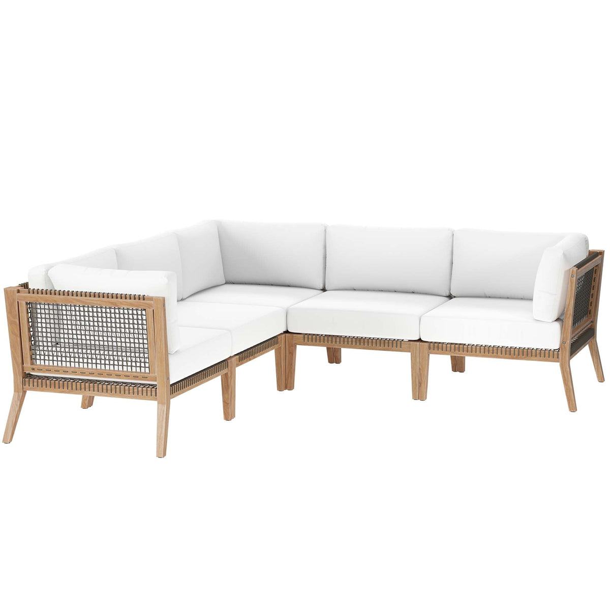 Clearwater Gray/White 5-Piece Outdoor Patio Teak Wood Sectional Sofa - Ornate Home