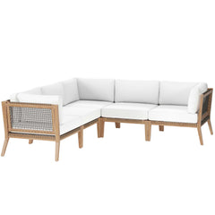 Clearwater Gray/White 5-Piece Outdoor Patio Teak Wood Sectional Sofa - Ornate Home