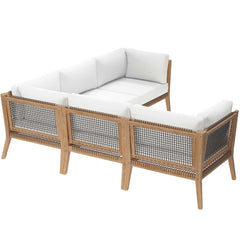Clearwater Gray/White 5-Piece Outdoor Patio Teak Wood Sectional Sofa - Ornate Home