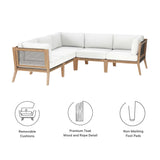 Clearwater Gray/White 5-Piece Outdoor Patio Teak Wood Sectional Sofa - Ornate Home