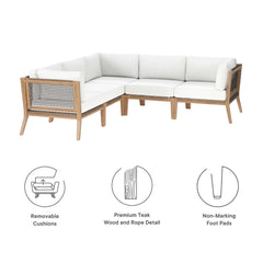 Clearwater Gray/White 5-Piece Outdoor Patio Teak Wood Sectional Sofa - Ornate Home