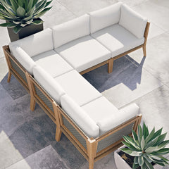 Clearwater Gray/White 5-Piece Outdoor Patio Teak Wood Sectional Sofa - Ornate Home