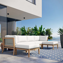 Clearwater Gray/White 6-Piece Outdoor Patio Teak Wood Sectional Sofa - 55x116" - Ornate Home