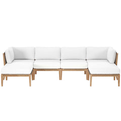 Clearwater Gray/White 6-Piece Outdoor Patio Teak Wood Sectional Sofa - 55x116" - Ornate Home