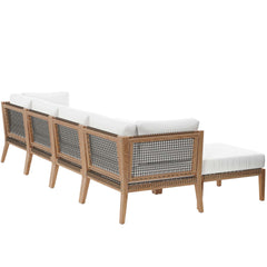 Clearwater Gray/White 6-Piece Outdoor Patio Teak Wood Sectional Sofa - 55x116" - Ornate Home