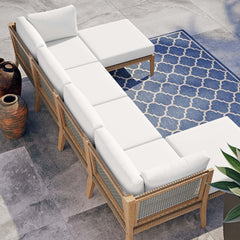 Clearwater Gray/White 6-Piece Outdoor Patio Teak Wood Sectional Sofa - 55x116" - Ornate Home