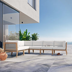 Clearwater Gray/White 6-Piece Outdoor Patio Teak Wood Sectional Sofa - 87x116" - Ornate Home