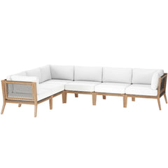 Clearwater Gray/White 6-Piece Outdoor Patio Teak Wood Sectional Sofa - 87x116" - Ornate Home