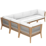 Clearwater Gray/White 6-Piece Outdoor Patio Teak Wood Sectional Sofa - 87x116" - Ornate Home