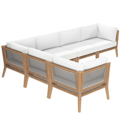 Clearwater Gray/White 6-Piece Outdoor Patio Teak Wood Sectional Sofa - 87x116" - Ornate Home