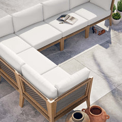 Clearwater Gray/White 6-Piece Outdoor Patio Teak Wood Sectional Sofa - 87x116" - Ornate Home