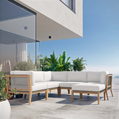 Clearwater Gray/White 6-Piece Outdoor Patio Teak Wood Sectional Sofa - 87x87" - Ornate Home