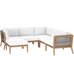Clearwater Gray/White 6-Piece Outdoor Patio Teak Wood Sectional Sofa - 87x87" - Ornate Home