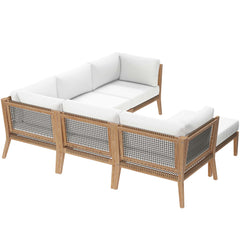 Clearwater Gray/White 6-Piece Outdoor Patio Teak Wood Sectional Sofa - 87x87" - Ornate Home