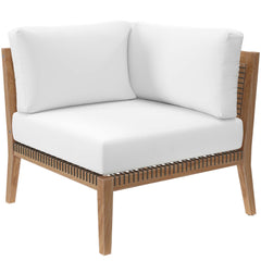 Clearwater Gray/White 6-Piece Outdoor Patio Teak Wood Sectional Sofa - 87x87" - Ornate Home