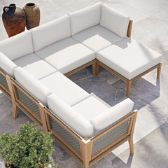 Clearwater Gray/White 6-Piece Outdoor Patio Teak Wood Sectional Sofa - 87x87" - Ornate Home