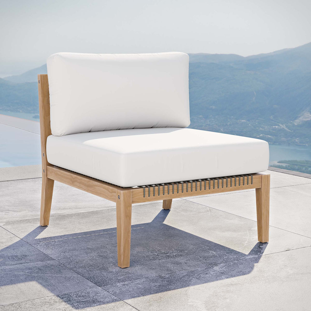 Clearwater Gray/White Outdoor Patio Teak Wood Armless Chair - Ornate Home