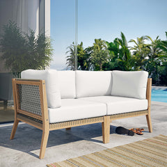 Clearwater Gray/White Outdoor Patio Teak Wood Loveseat - Ornate Home