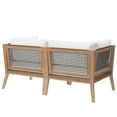 Clearwater Gray/White Outdoor Patio Teak Wood Loveseat - Ornate Home
