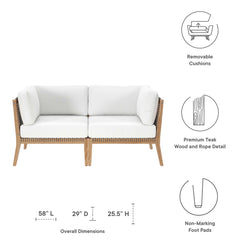 Clearwater Gray/White Outdoor Patio Teak Wood Loveseat - Ornate Home