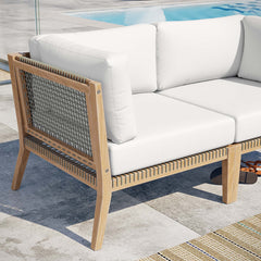 Clearwater Gray/White Outdoor Patio Teak Wood Loveseat - Ornate Home