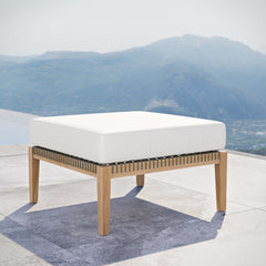 Clearwater Gray/White Outdoor Patio Teak Wood Ottoman - Ornate Home