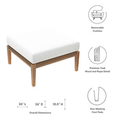 Clearwater Gray/White Outdoor Patio Teak Wood Ottoman - Ornate Home