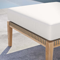 Clearwater Gray/White Outdoor Patio Teak Wood Ottoman - Ornate Home