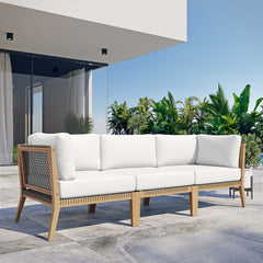Clearwater Gray/White Outdoor Patio Teak Wood Sofa - Ornate Home