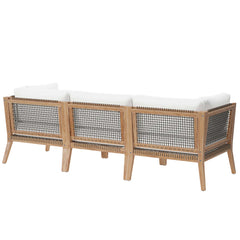 Clearwater Gray/White Outdoor Patio Teak Wood Sofa - Ornate Home
