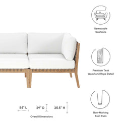 Clearwater Gray/White Outdoor Patio Teak Wood Sofa - Ornate Home