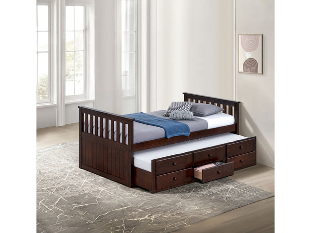 Clemens Dark Walnut Twin Captain Bed w/ Trundle - Ornate Home