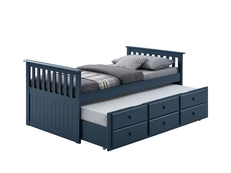 Clemens Midnight Blue Twin Captain Bed w/ Trundle - Ornate Home