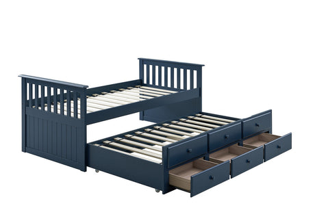 Clemens Midnight Blue Twin Captain Bed w/ Trundle - Ornate Home