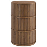 Clement Walnut Round Pedestal Stand Storage Table With Sliding Tambour Doors - Ornate Home
