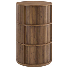 Clement Walnut Round Pedestal Stand Storage Table With Sliding Tambour Doors - Ornate Home