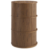 Clement Walnut Round Pedestal Stand Storage Table With Sliding Tambour Doors - Ornate Home