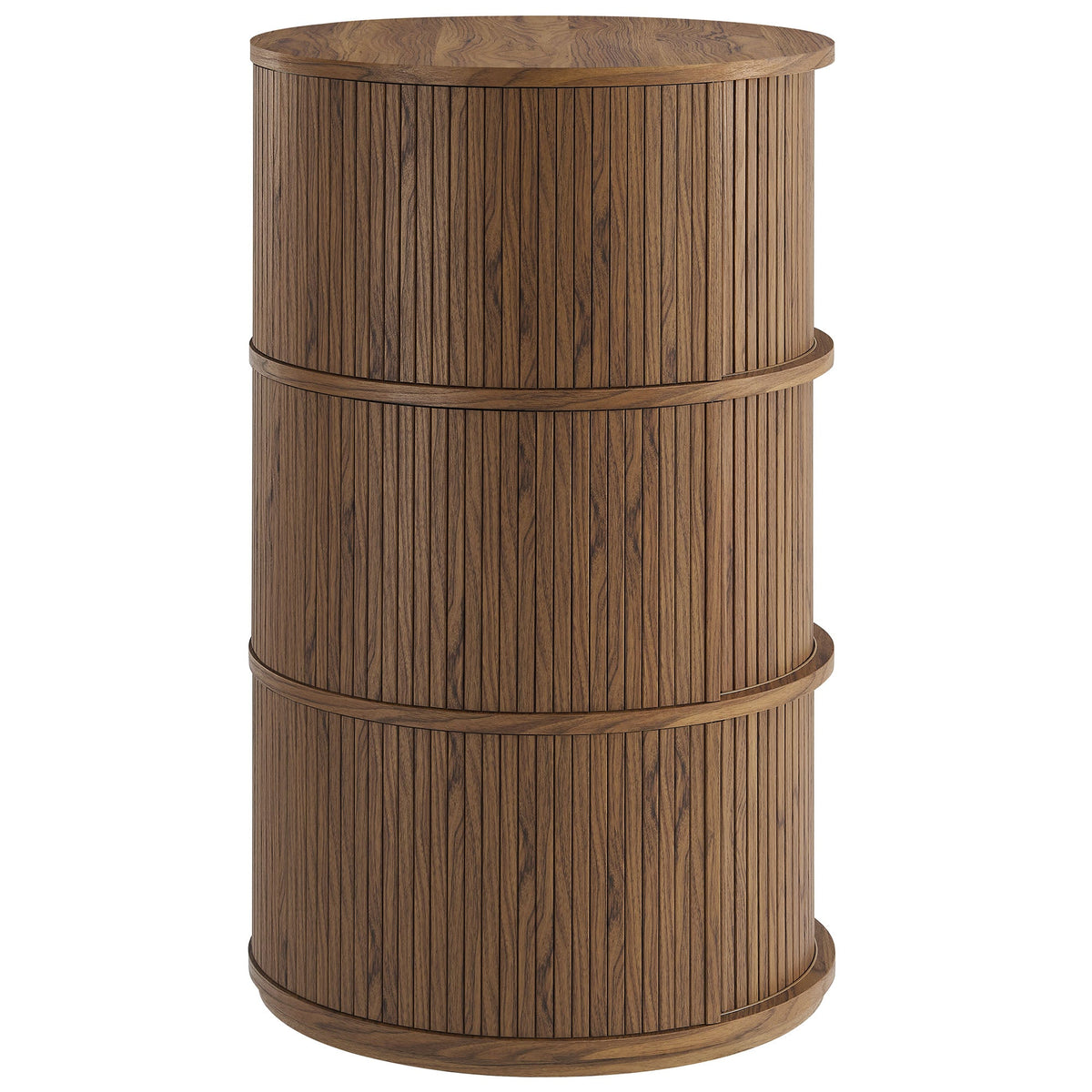 Clement Walnut Round Pedestal Stand Storage Table With Sliding Tambour Doors - Ornate Home
