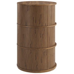 Clement Walnut Round Pedestal Stand Storage Table With Sliding Tambour Doors - Ornate Home