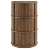 Clement Walnut Round Pedestal Stand Storage Table With Sliding Tambour Doors - Ornate Home