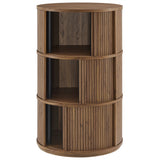 Clement Walnut Round Pedestal Stand Storage Table With Sliding Tambour Doors - Ornate Home