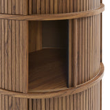 Clement Walnut Round Pedestal Stand Storage Table With Sliding Tambour Doors - Ornate Home
