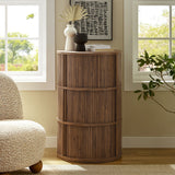 Clement Walnut Round Pedestal Stand Storage Table With Sliding Tambour Doors - Ornate Home